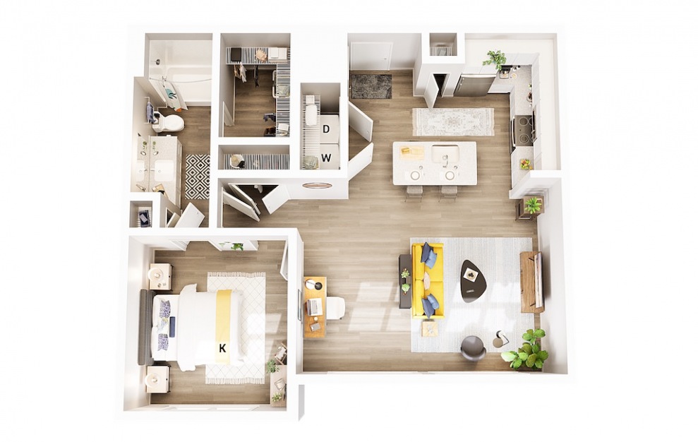 A1 - 1 bedroom floorplan layout with 1 bath and 836 square feet.
