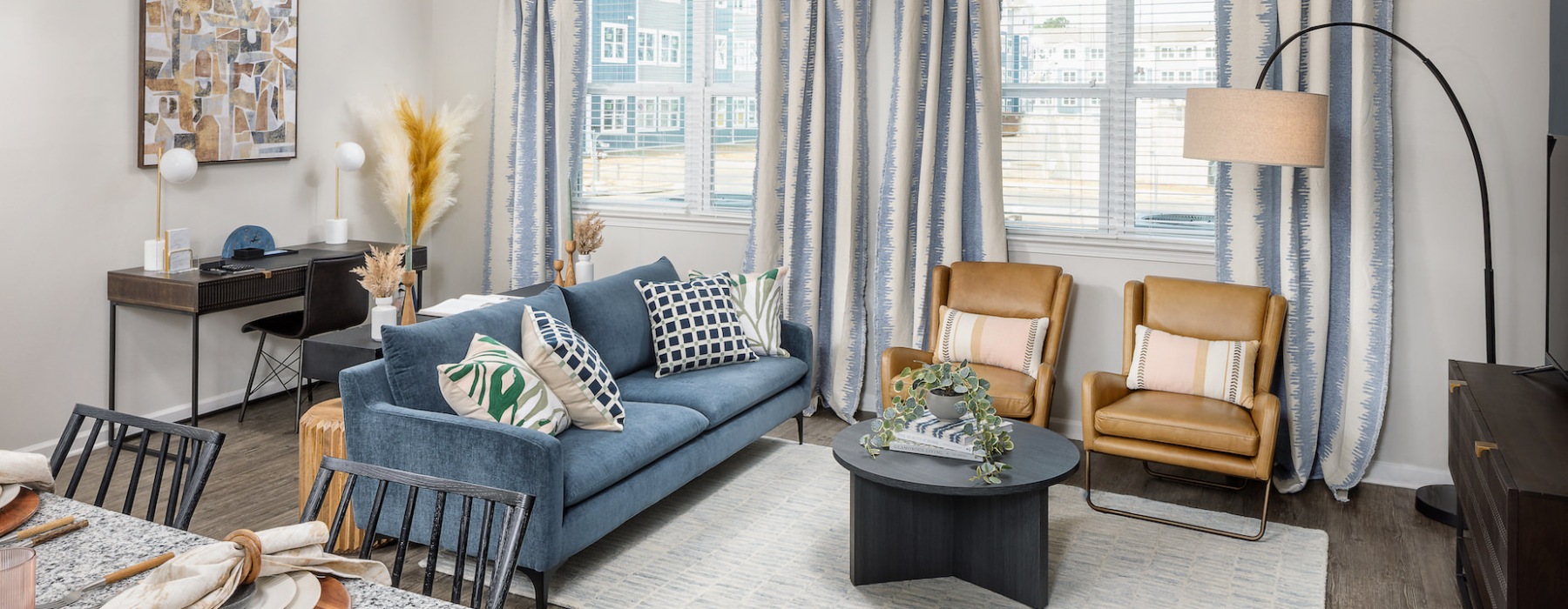 living room with large windows